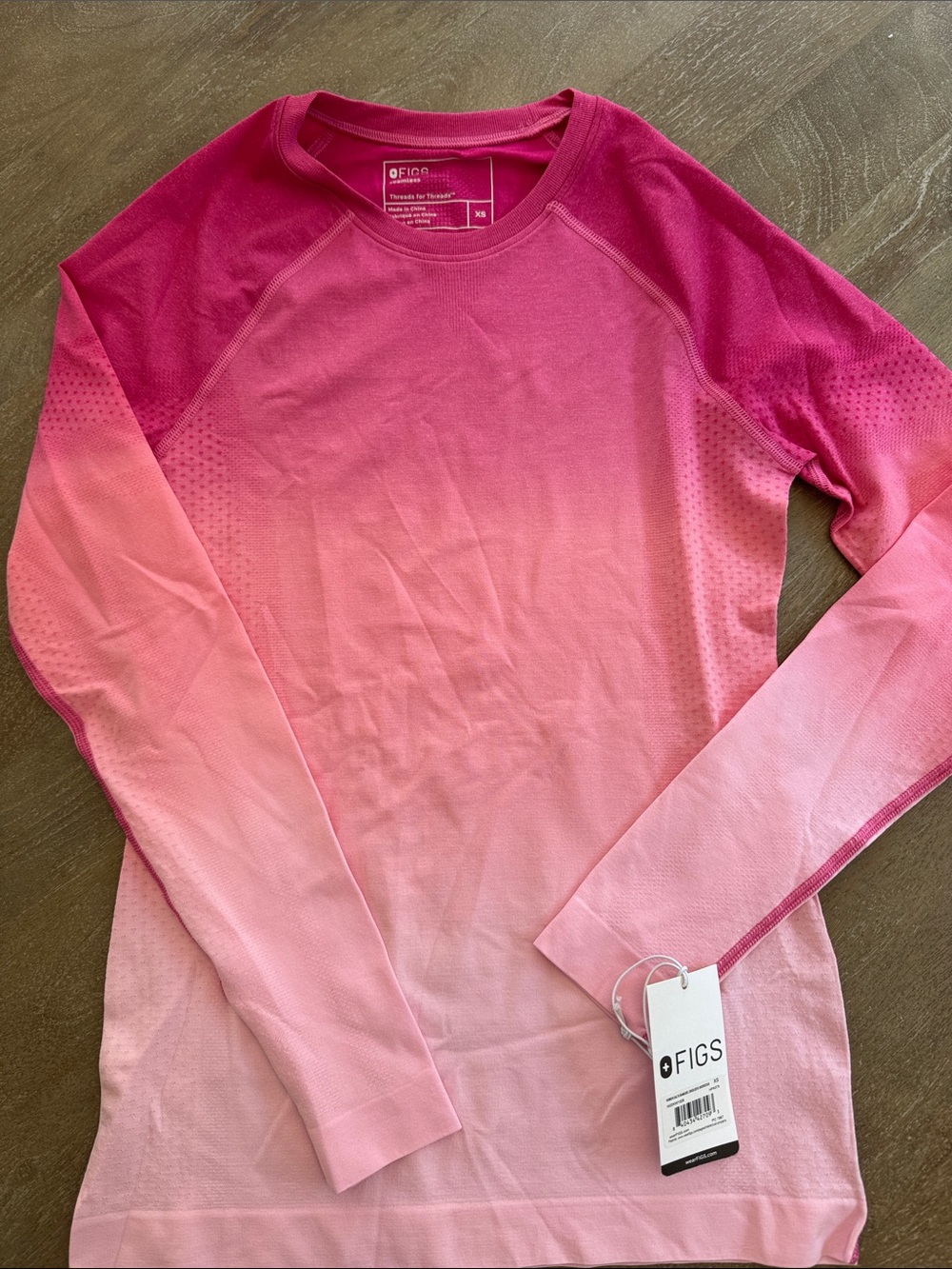 FIGS Women's Salta Pink Ombre Long Sleeve Underscrub NWT